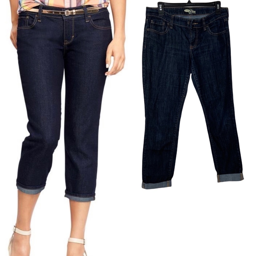 OLD NAVY dark blue jean pants. Cuffed. Size 6
